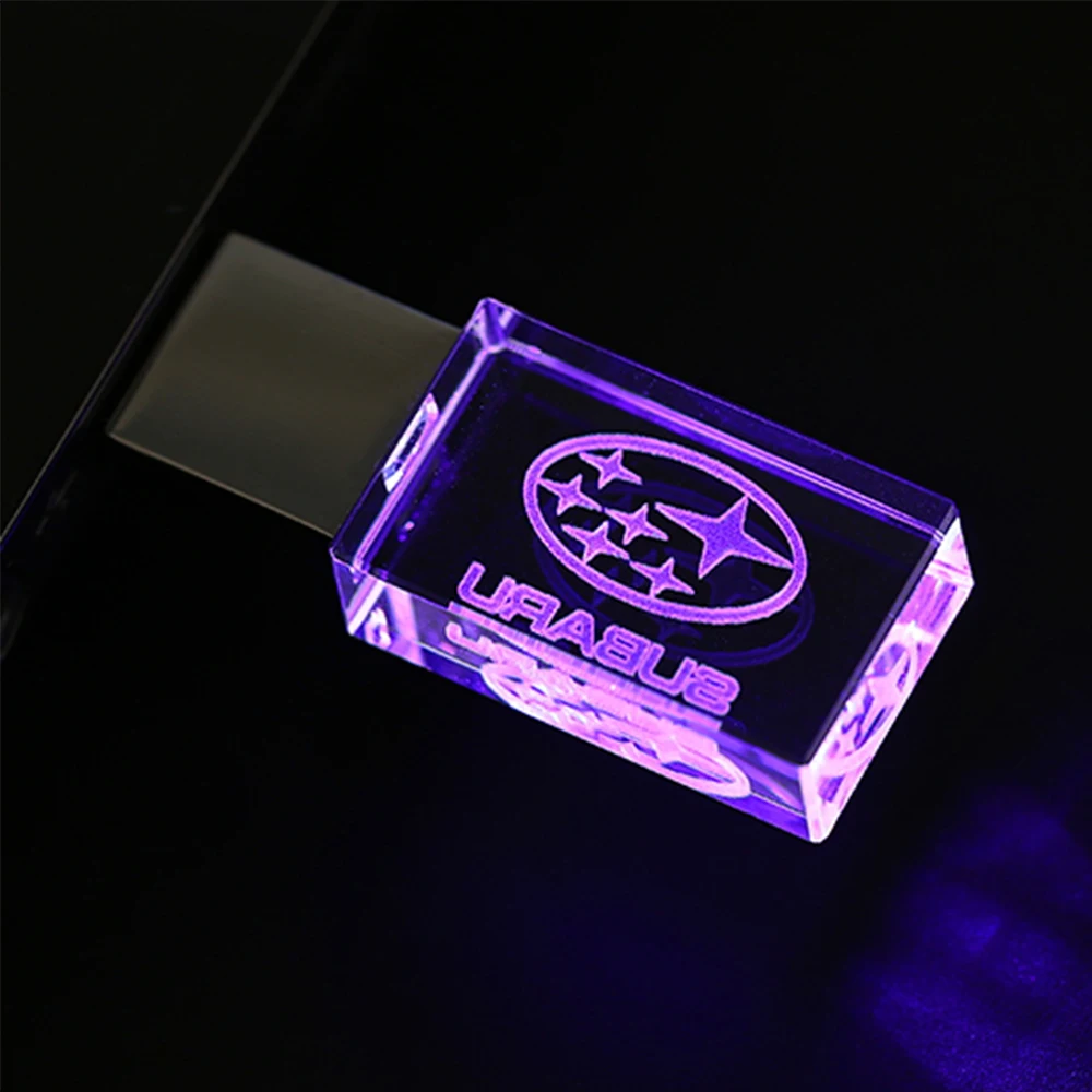 New Car Gift Fashion Crystal USB Flash Drive 128GB with LED Light Memory Stick Free Customized Logo Pen Drive External Storage