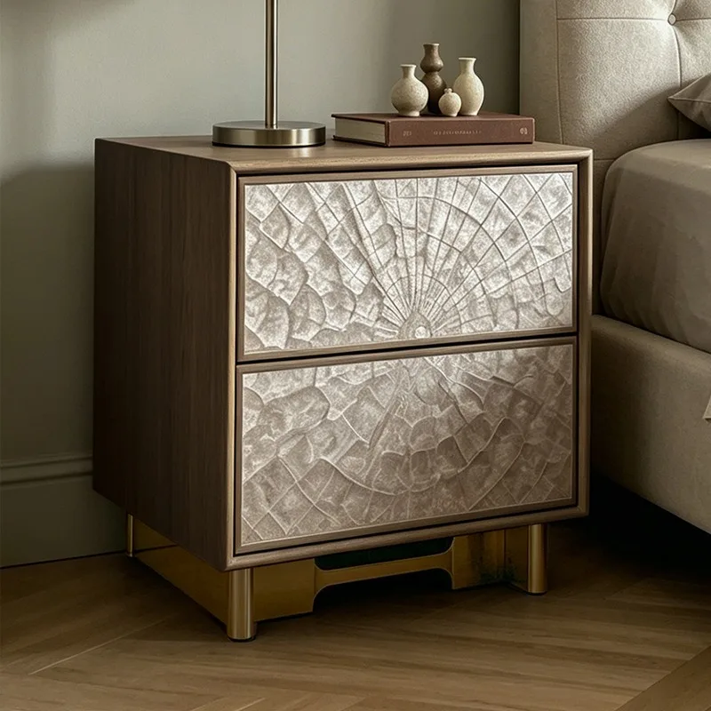 Light luxury solid wood shell bedside table household bedroom bedside storage cabinet