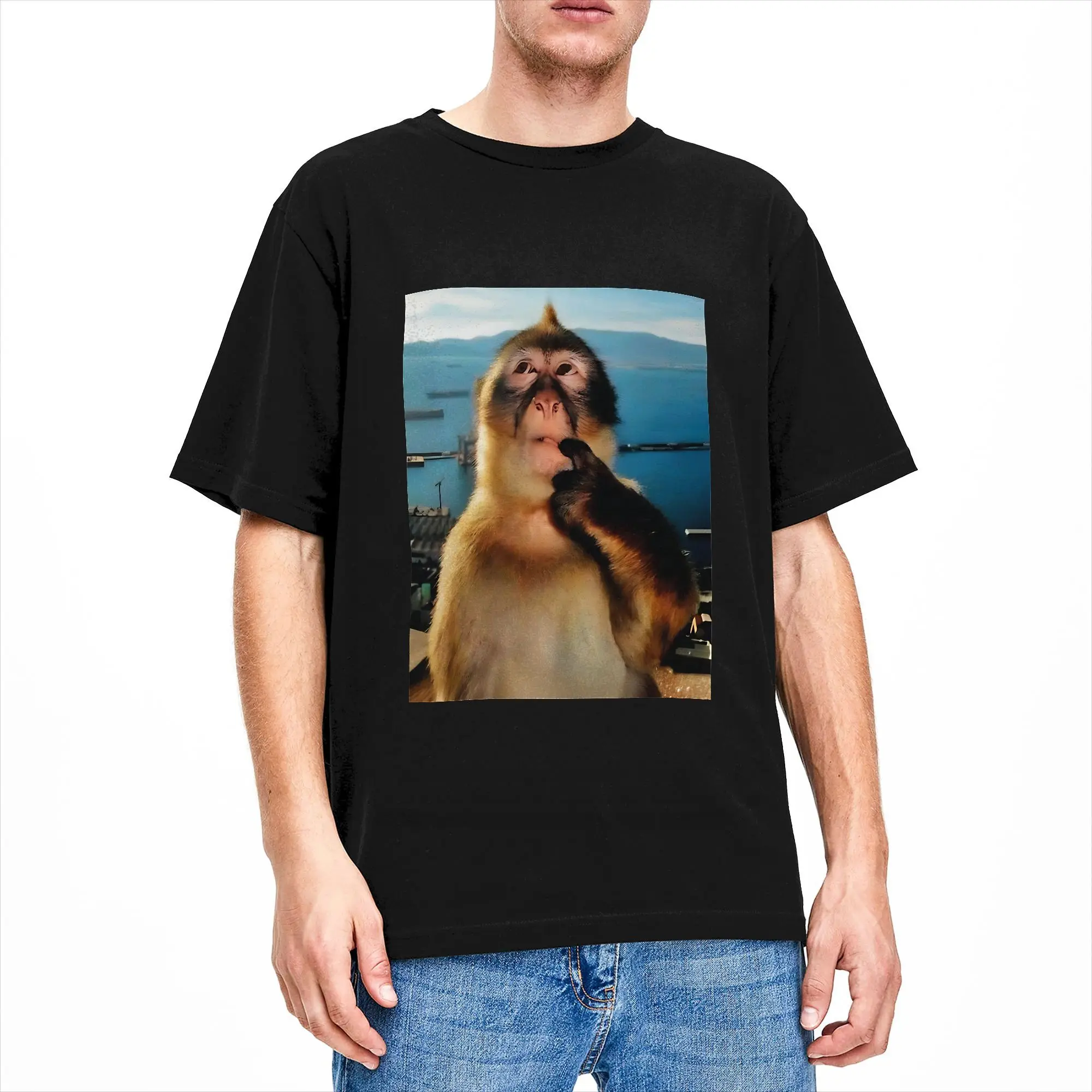 Men Wait I'm Goated Funny Thinking Monkey T Shirts  Pure Cotton Clothing Short-Sleeve T Shirt O Neck Hippie Design Tshirt