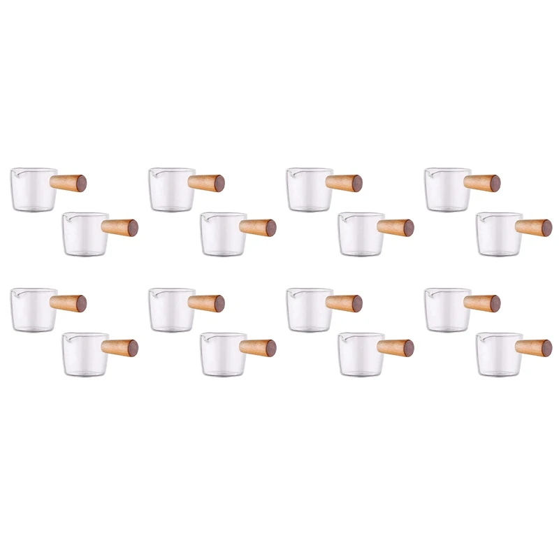 

16PCS Transparent Glass Creamer With Wooden Handle, Mini Coffee Milk Creamer Pitcher. 50Ml