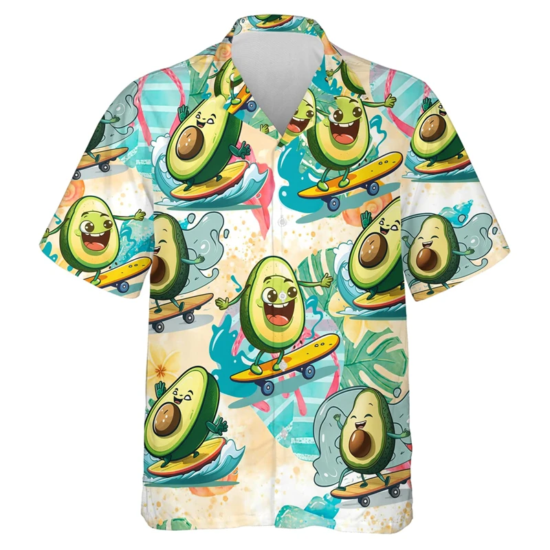 Tropical Fruits Lemon 3D Print Beach Shirts Pawpaw Avocado Graphic Shirt For Men Clothes Cute Y2k Design Women Lapel Blouse Top