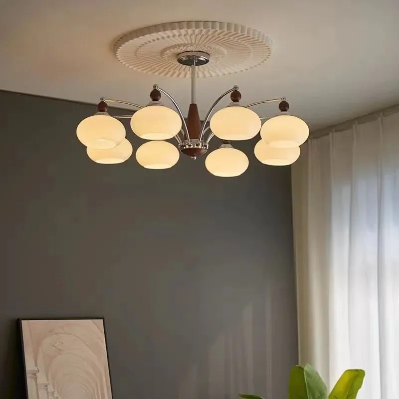 for Medieval Living Room Chandelier American Walnut Persimmon Main Hall Light Simple Solid Wood Bedroom Study Dining Room