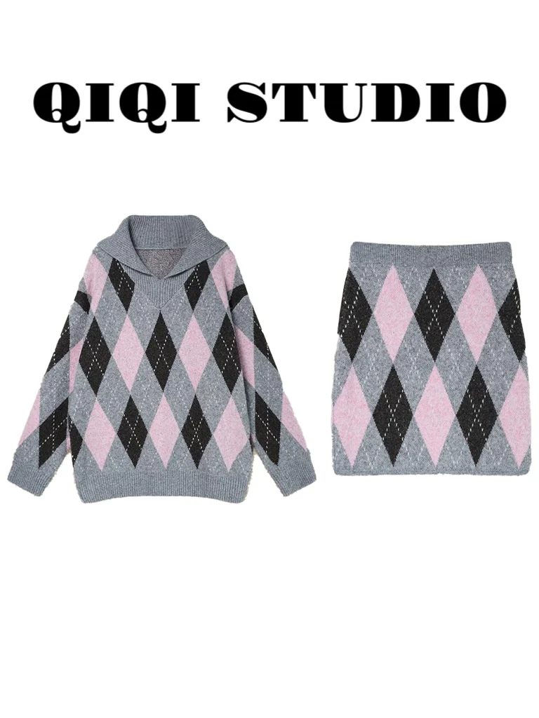 

Vintage id Knitted Sweater Large Size Women's Faion Spring Casual Sle Cover up Top College Sle Turn down Collar