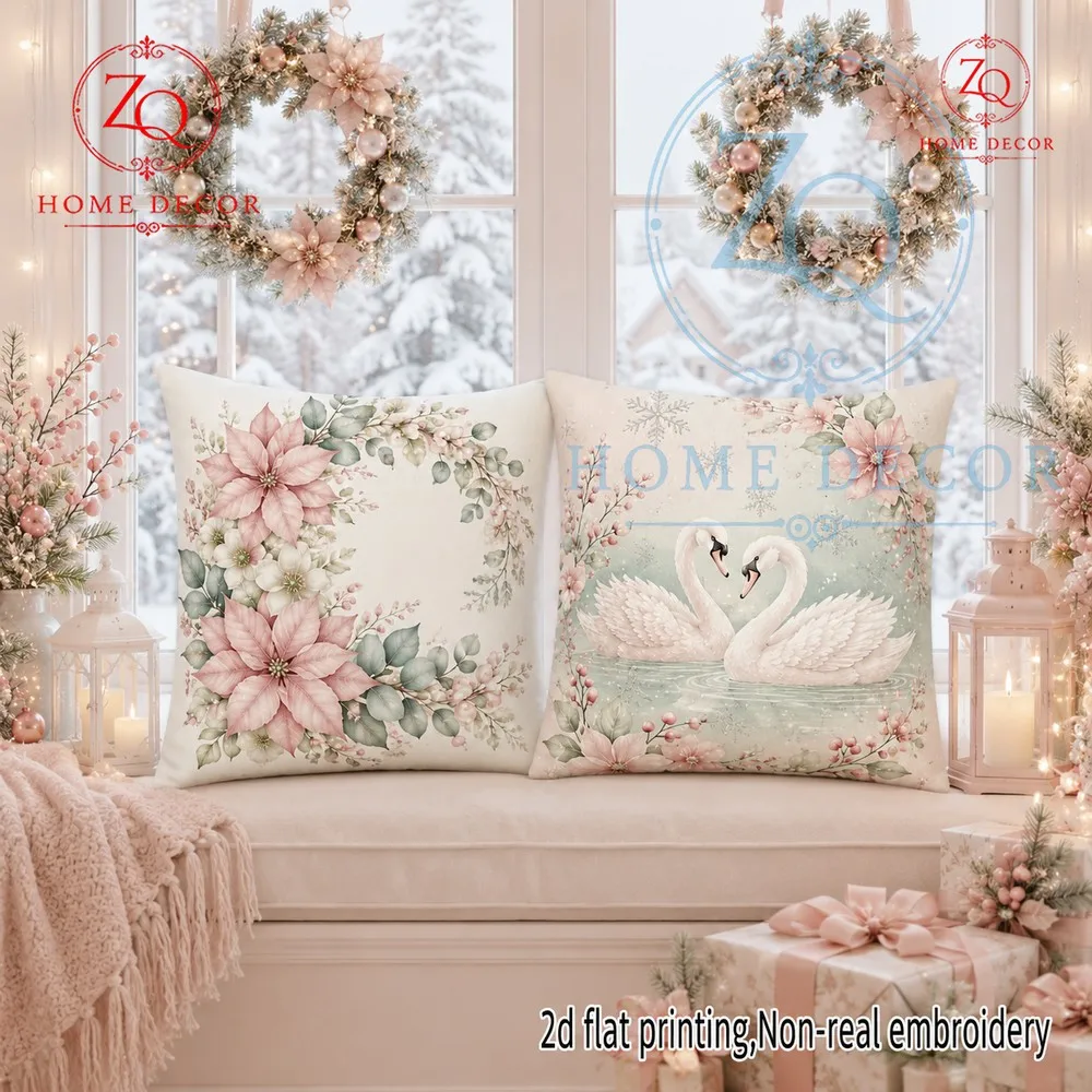 St pink Christmasthemed pillowcases are a new choice  winter bedroom decor. The soothing pink tone paired with swan