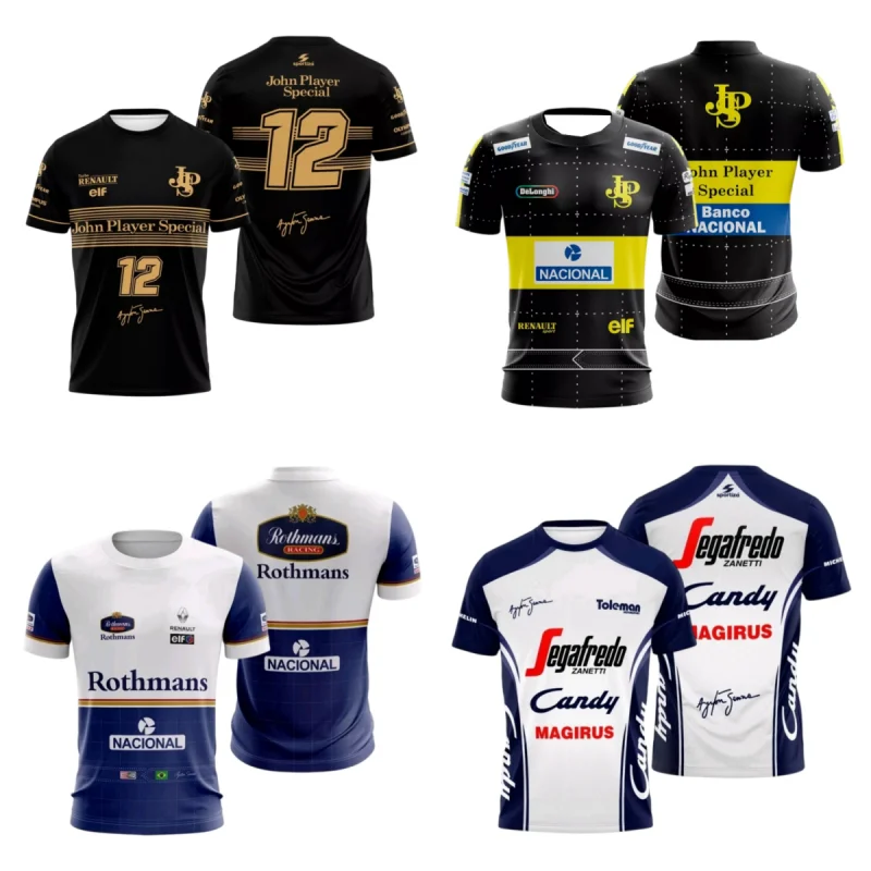 John Player Special Ayrton Senna T-Shirt Team Lotus Vintage Racing Shirt Men Women Retro Black Gold Uniform Tops Family Matching