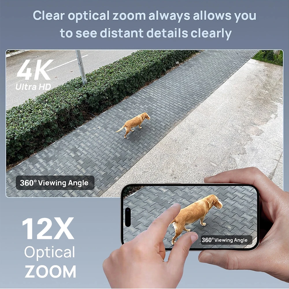POE NVR Compatible 8MP 4K PTZ IP Camera Outdoor Dome Onvif POE 12X Optical Zoom CCTV Audio AI Detection Surveillance Camera