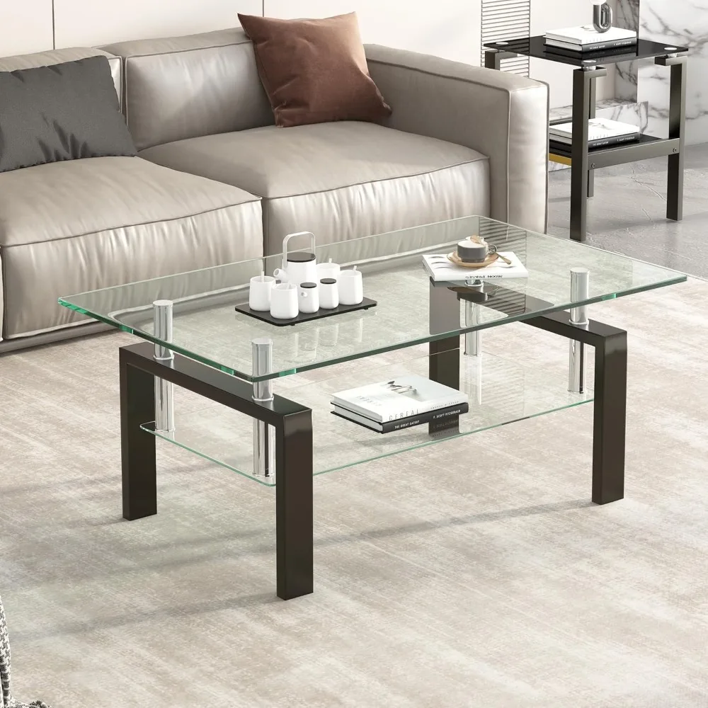 

Tempered Glass Coffee Table With Metal Legs Modern Small Coffee Tables For Livingroom (Clear)