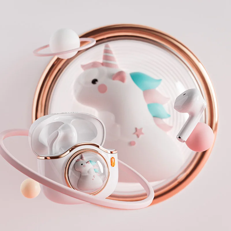 New Kawaii Cartoon Wireless Earphones HiFi Stereo Cute Bluetooth Headphones ENC Noise Cancellation Music TWS Earbuds For Girls