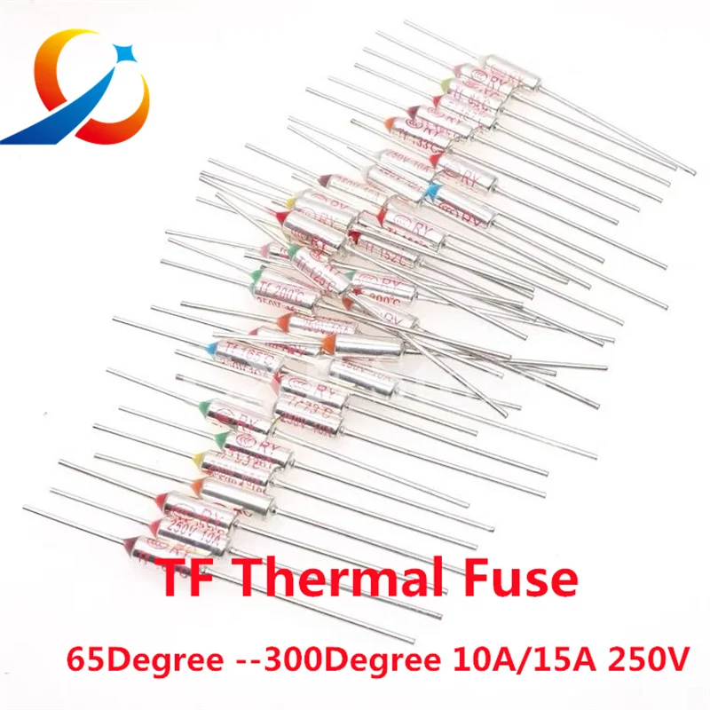 10 sztuk TF bezpiecznik termiczny 10A 15A 250V kontrola temperatury przełącznik termostatu 120 121 142 155 165 172 216 220 240 280 stopni ℃