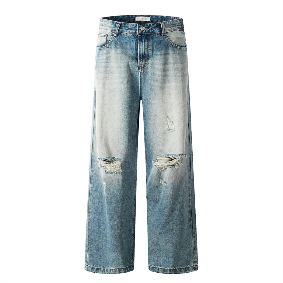 

Hip Hop Ripped Hole Jeans Men Baggy Straight Vintage Gradient Denim Pants Oversized Streetwear Spring New Jeans Trousers Mens