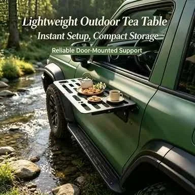 Portable Car Door Hanging Fold‑Out Table Metal Camping Side Desk Multifunction Storage Shelf for SUV Truck Offroad Adventure