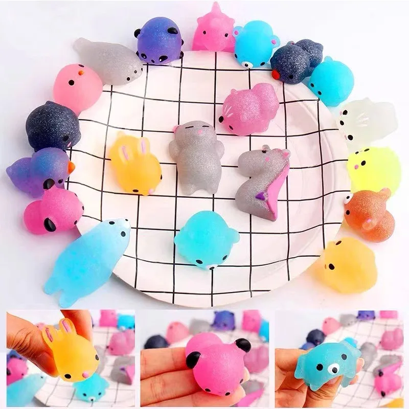 50 PZ Kawaii Glitter Mochi Squishy Antistress giocattoli Aula Premi Per I Bambini Festa Di Compleanno Bomboniere Cadeaux Anniversaire Enfant