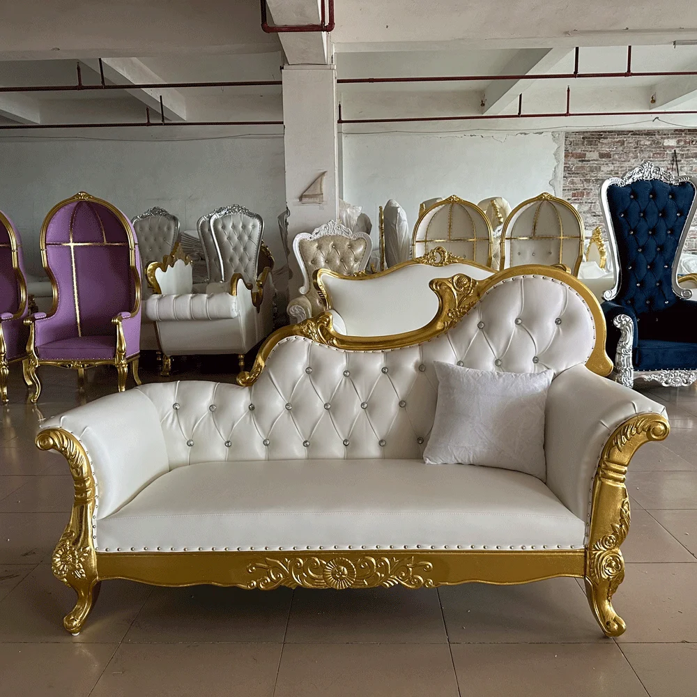 FSDKX Factory Wholesale sofa Wedding Gold Royal King Throne Couch For Queen Two Seat Sofa