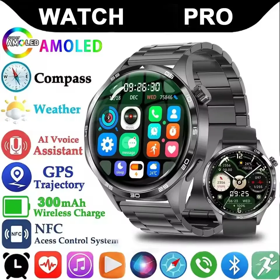 

Новые часы 5 Pro GPS NFC Смарт-часы Мужчины 360*360 AMOLED Экран Сердечный ритм Bluetooth Вызов IP67 Водонепроницаемые мужские умные часы 2025