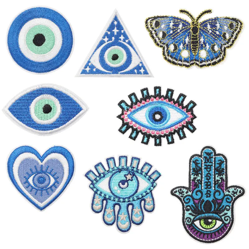 Evil Eye Patch Tajemnicze niebieskie symbole oczu Haftowane aplikacje Smutne łzawiące oko Żelazko na emblemat Khamsah Odznaka na odzież DIY