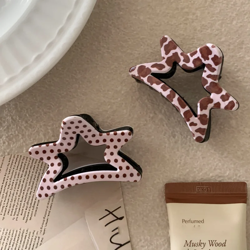 Nowa Seria Keluli Pink Coffee - Akrylowa Spinka do Włosów w Kształcie Gwiazdy, Słodka Spinka z Kropkami, Krab do Włosów dla Kobiet i Dziewcząt, Akcesoria do Włosów