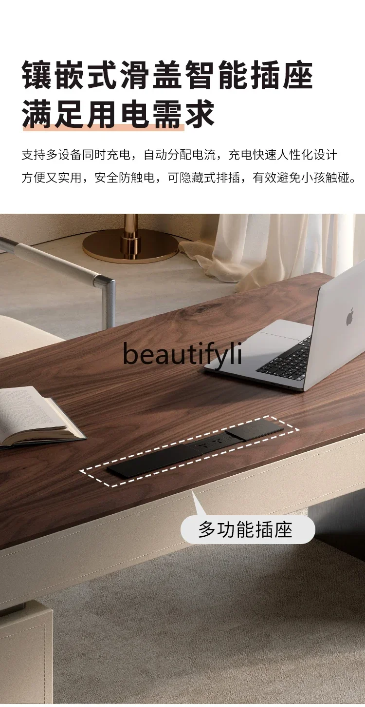N178 C Walnut desk home study office computer table and chair light luxury modern boss table