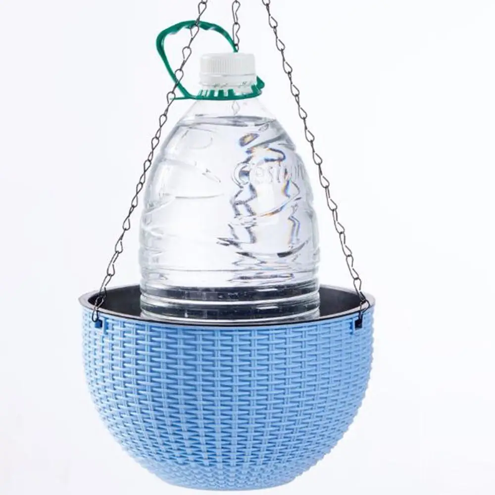 Plastic Imitation Rattan Hanging Pot European Style Self Absorbing Water Plant Hanging Basket Stackable with Chain