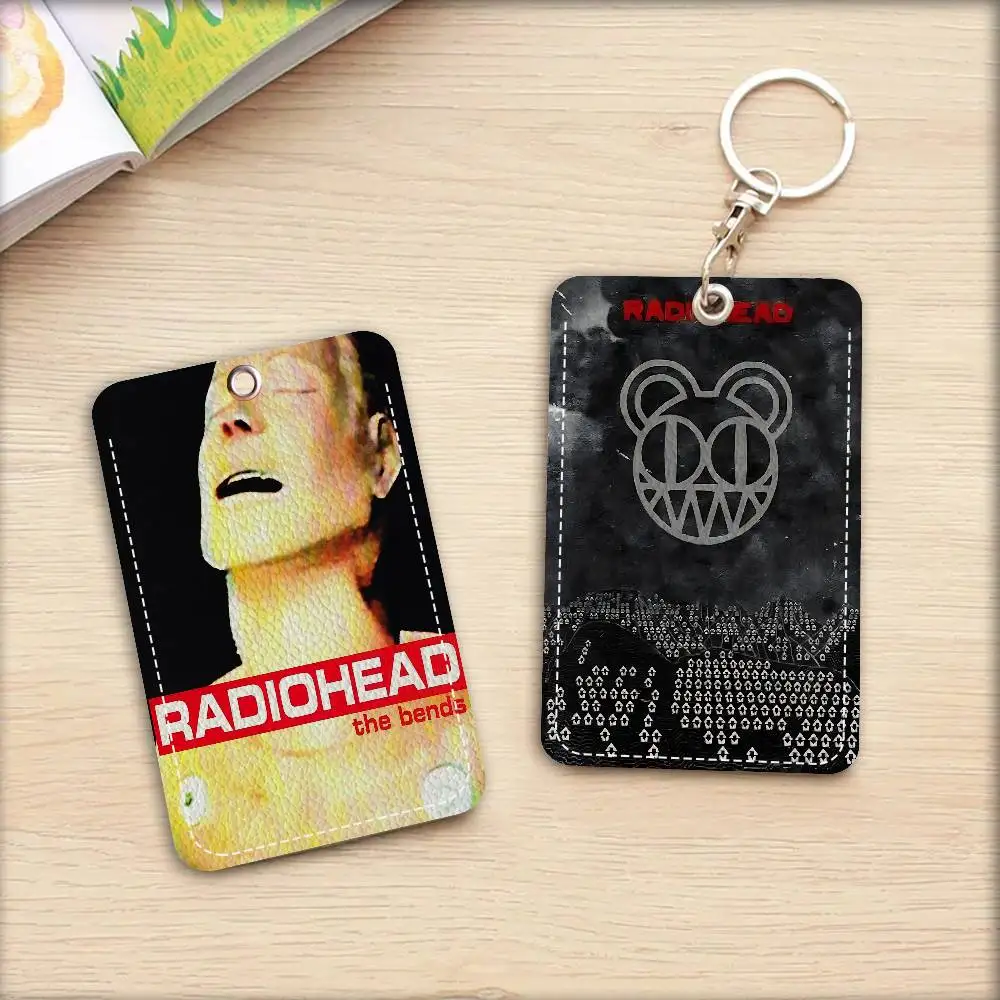 Rock Band R-Radiohead 1Pc Access Card Case Leather Card Holder Keychain Key Ring Door Access Tags ID Card Case Keychain