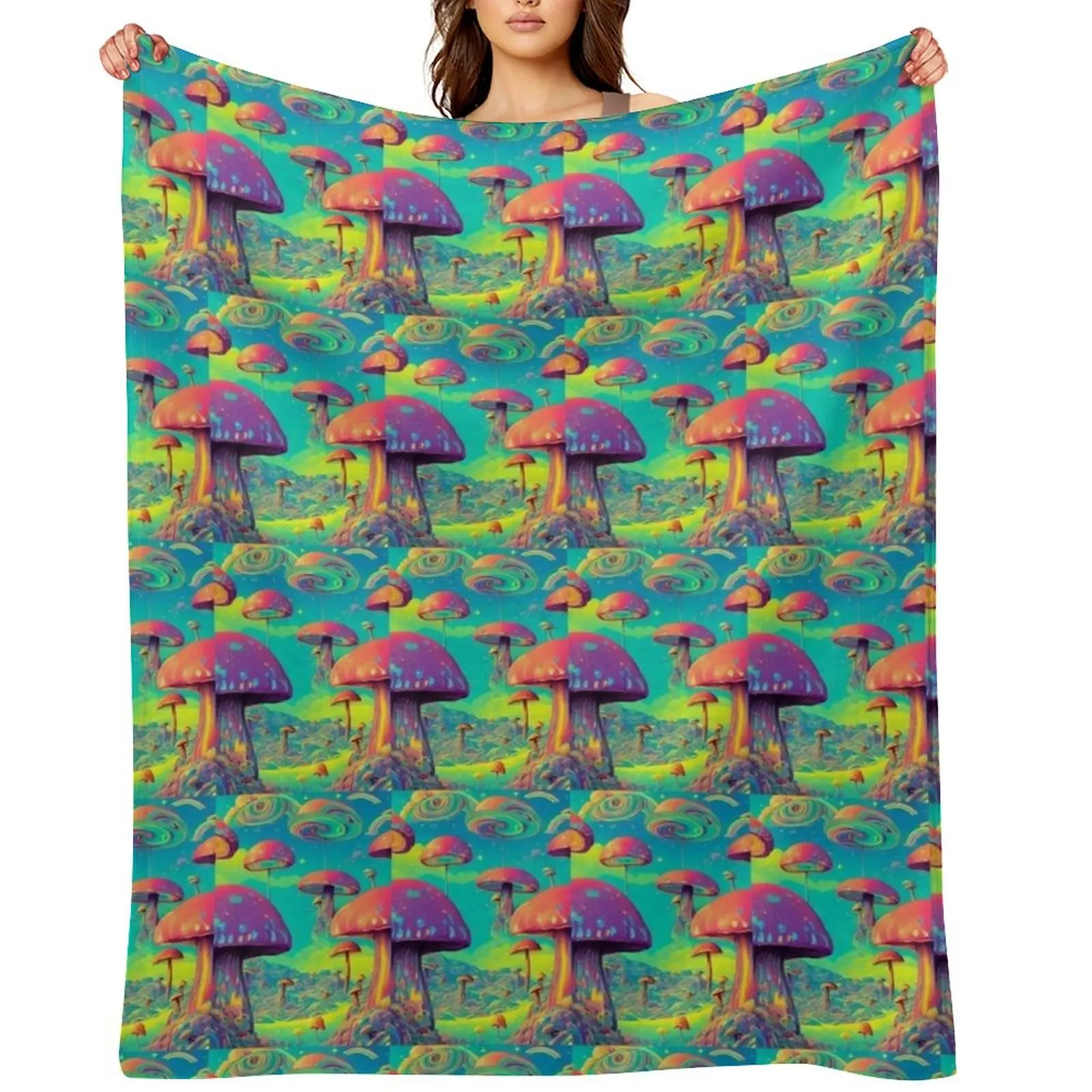

Trippy Rainbow Mushroom Landscape Throw Blanket Luxury Throw For Baby Blankets Sofas Of Decoration Soft Beds Blankets