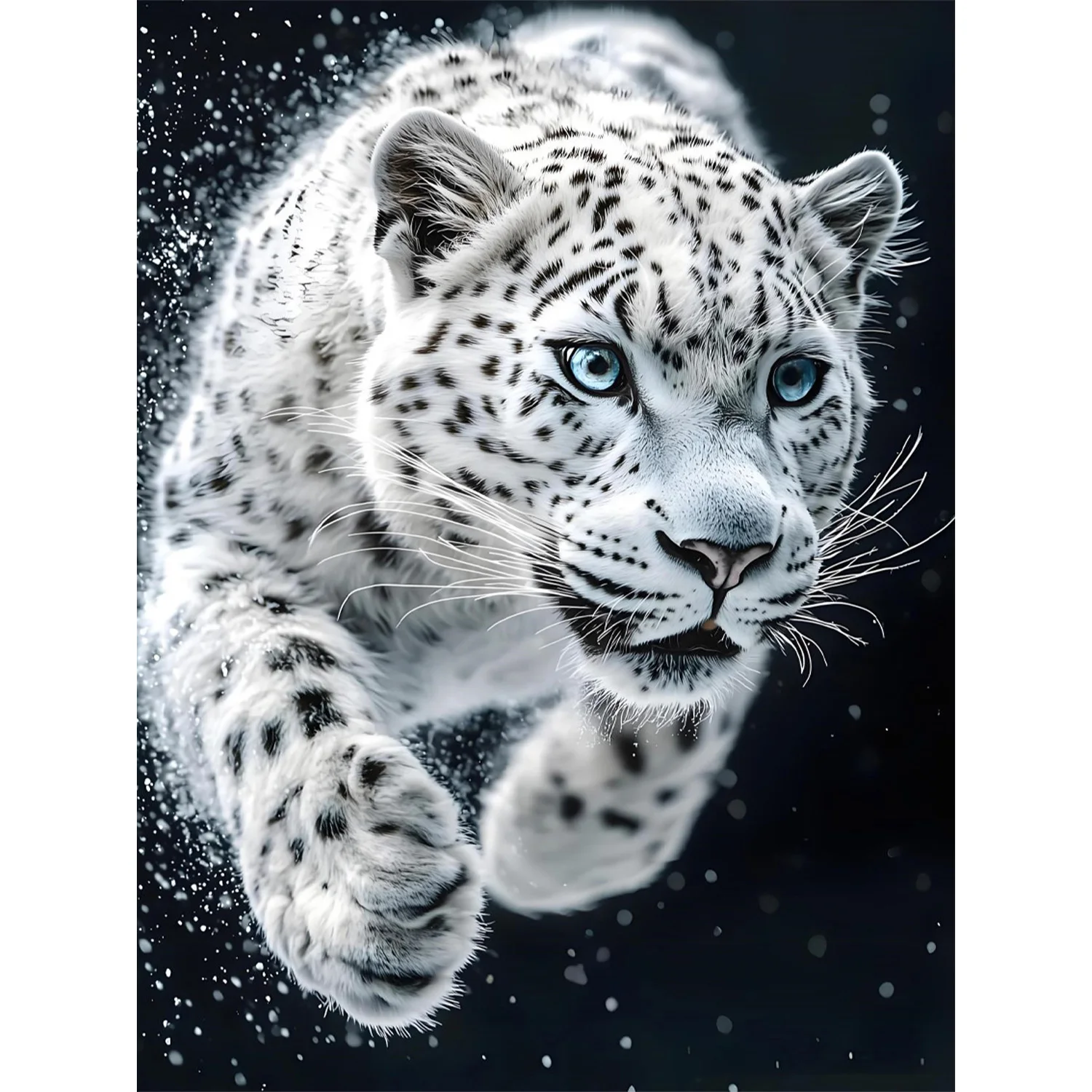 Kit de pintura de diamante DIY con patrón de leopardo nevado que golpea en prey, arte de diamante completo sin marco, varios tamaños para elegir