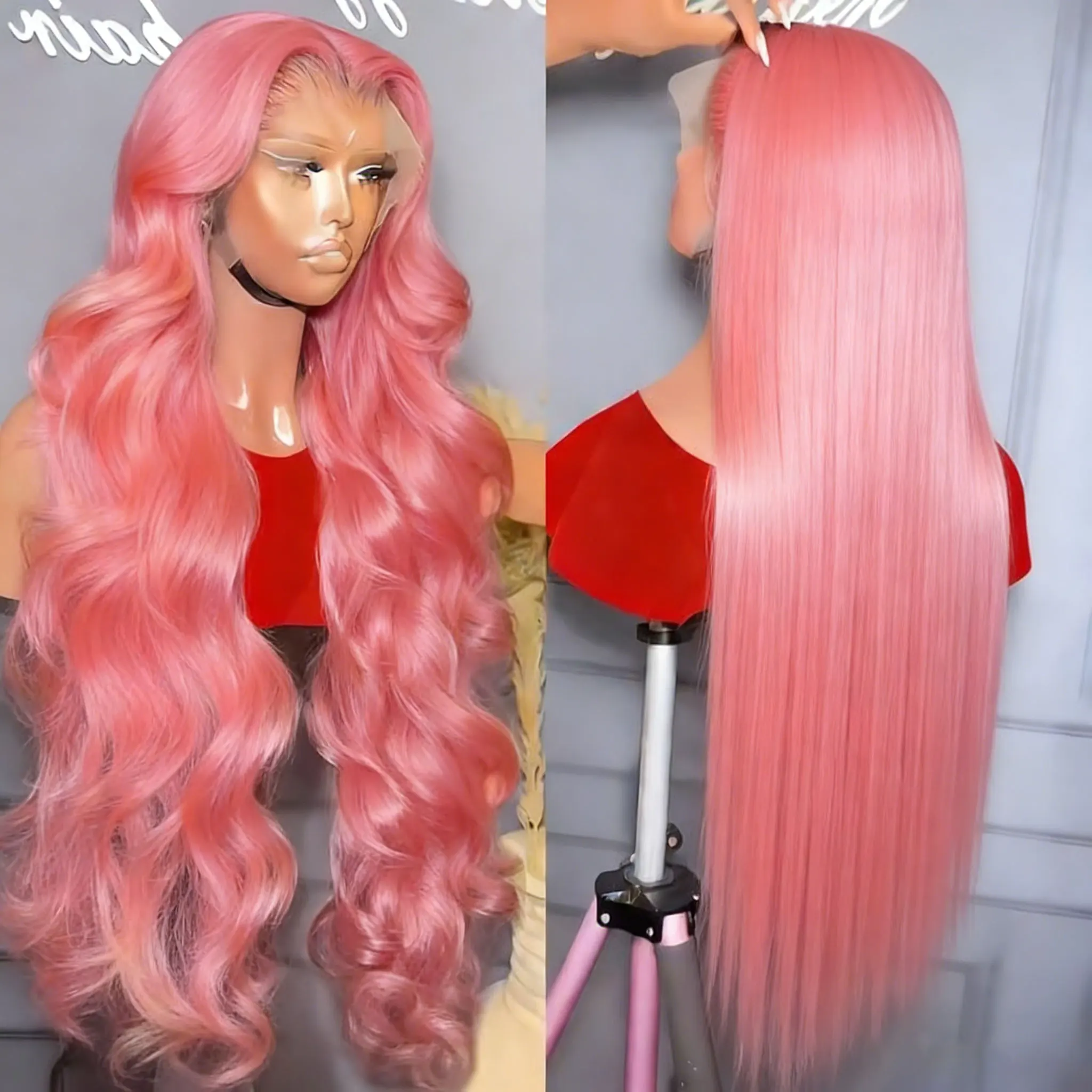 Różowe peruki z ludzkich włosów typu Body Wave, peruki z koronką 13x6, gęstość 250, 100% prawdziwe ludzkie włosy, wstępnie wyskubane peruki z koronką typu Lace Frontal, brazylijskie peruki.