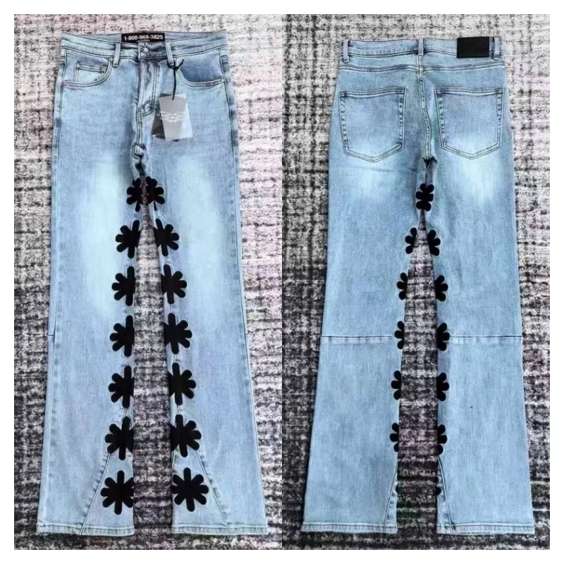 

LOST SHDWS LOGO JEANS Вышивка Высокое качество Простые модные мужские и женские потертые джинсовые джинсы