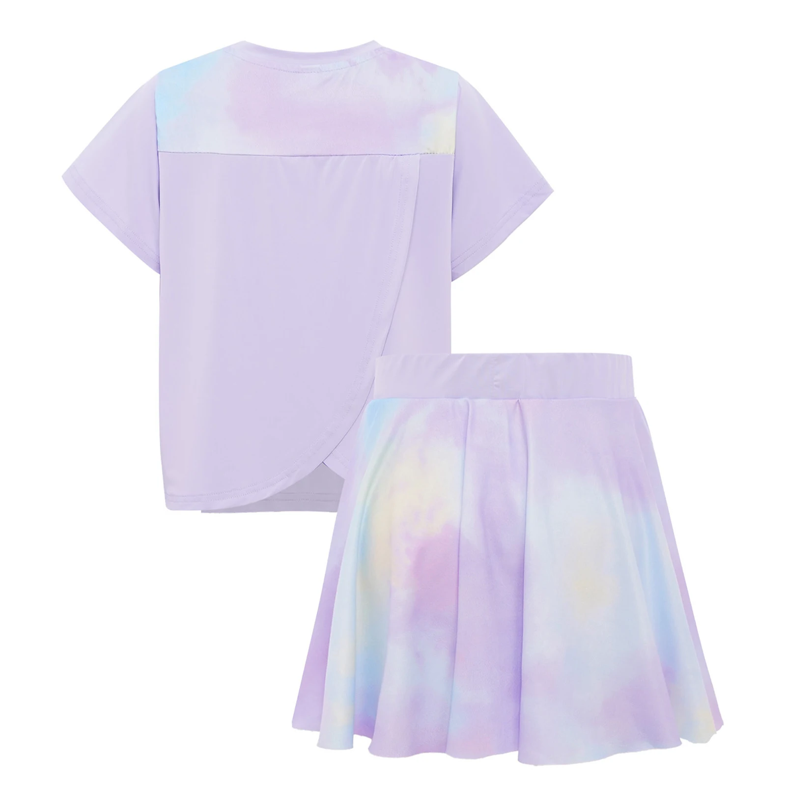 Bambino Ragazza Set sportivo ad asciugatura rapida Manica corta Avvolgente sul retro T-shirt + Gonna tie-dye 2 pezzi Badminton Tennis Fitness Costume Outfit