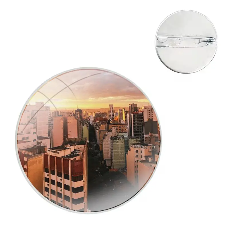 Glass Dome Brooches Badge Pins For Clothes Hat Shirt Lapel Bag Sao Paulo City Aerial Brazil