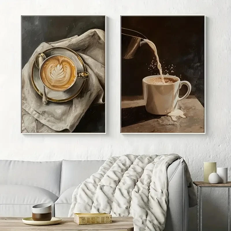 

2Pcs/Set Simple Coffee Canvas Art Poster Modern Wall Painting Kitchen Dining Room Home Decoration Without Frames