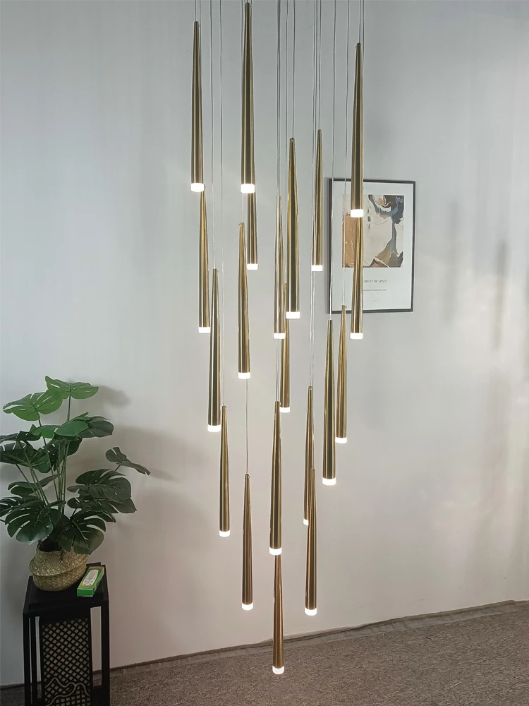 Nordic Style Luxury Loft Chandelier Suspended Villa Staircase Pendent Lamp Creative Living Room Ceiling Light Indoor Lighting