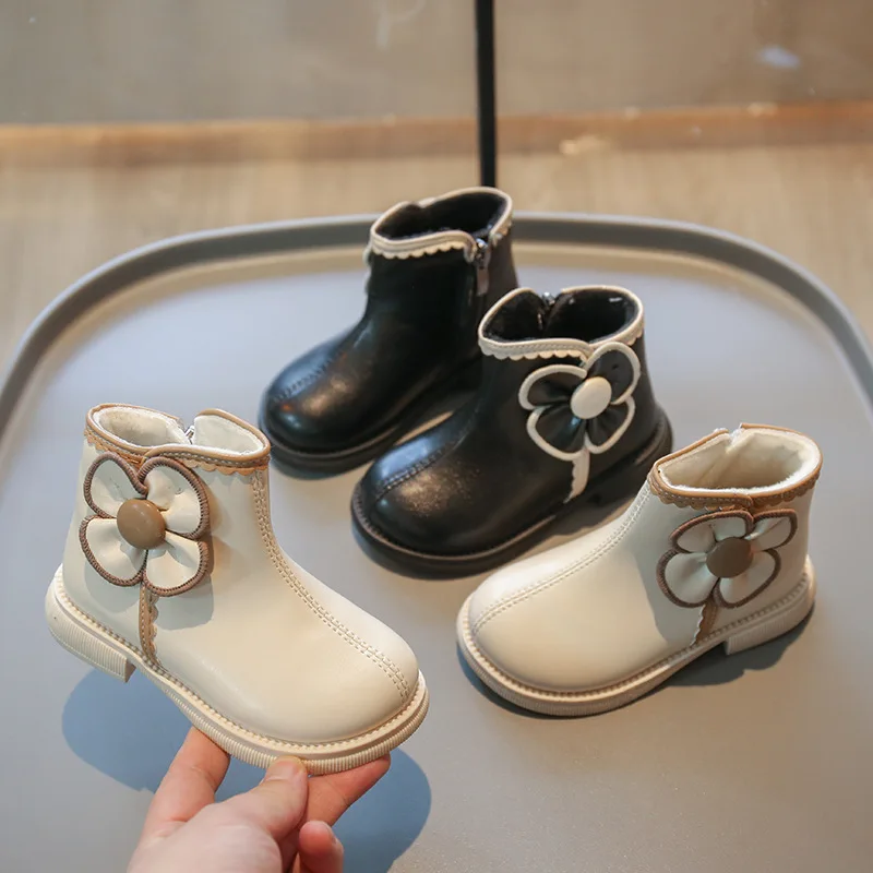 

Floral Temperament Artistic Simple Child Shoes Autumn New Girls Shoe Warm Fashion Thick Soled Versatile Simple Girl Boots