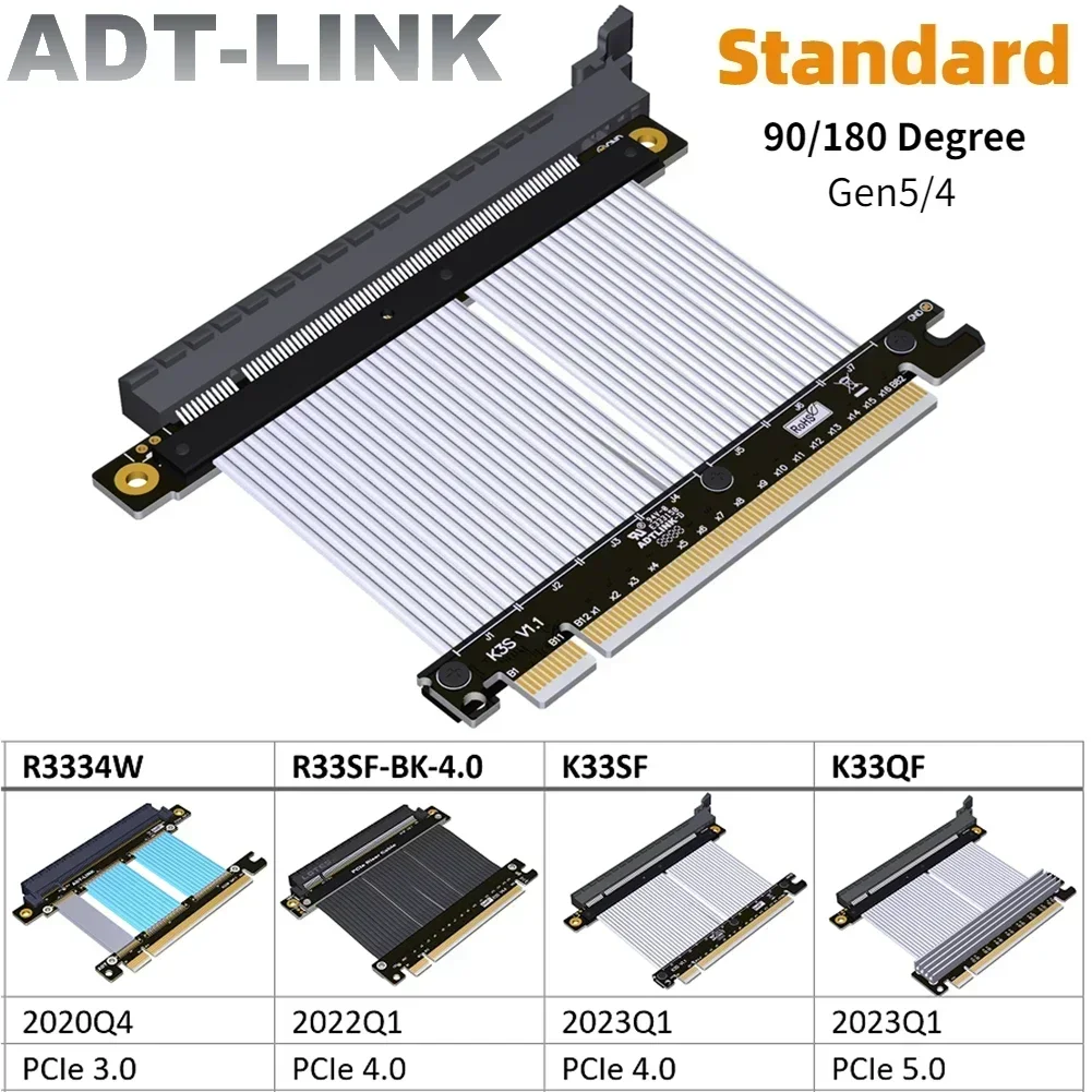 ADT-Link New PCI-E 4.0 16x Riser Cable Graphics Video Card Extension x16 to x16 GPU Extender Gen4 For ATX Vertical Flat Mounting