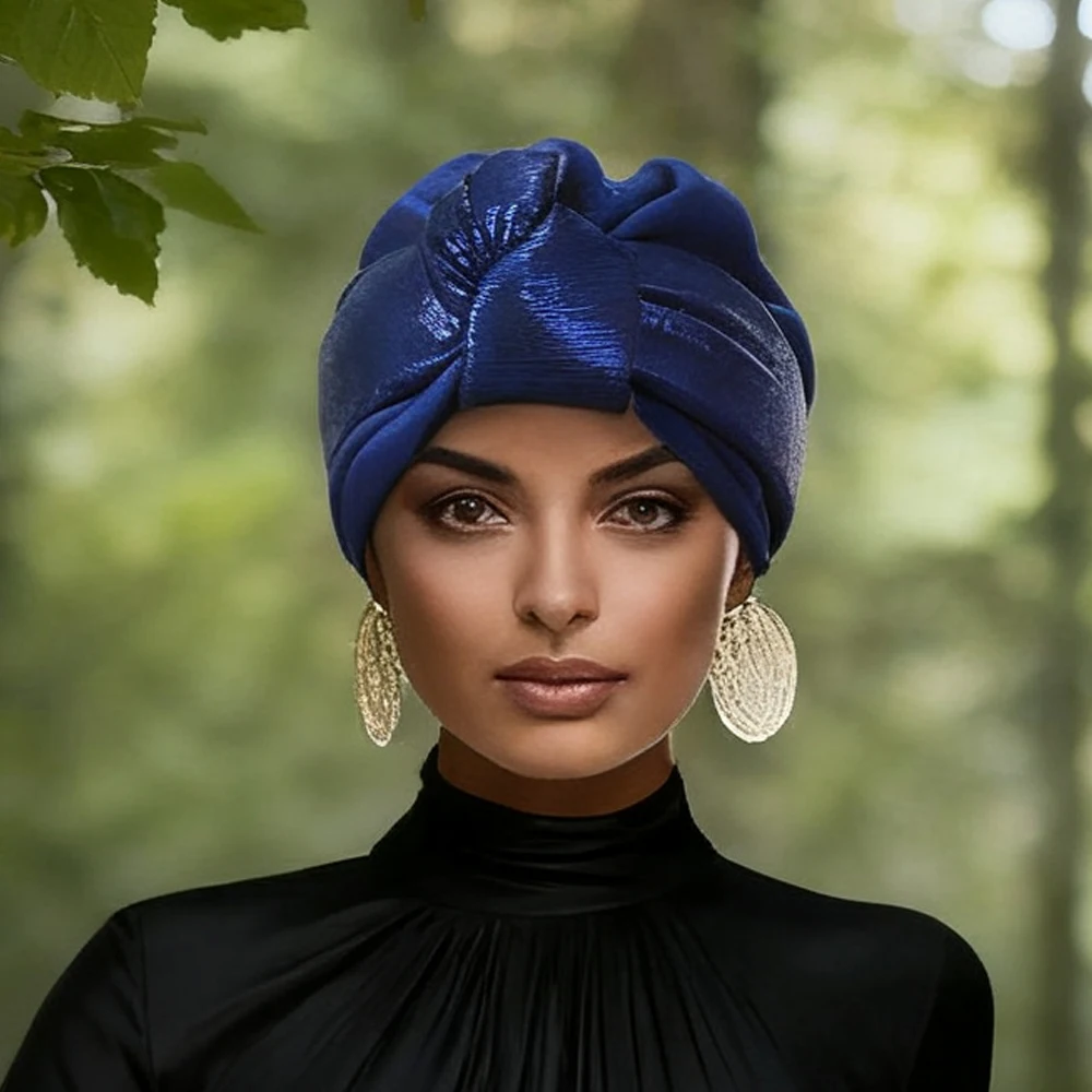 

Muslim Women Knot Turban Female Bandana Cap Wedding Headtie Party Headwear Female Fashion Head Wraps Headscarf African Auto Gele