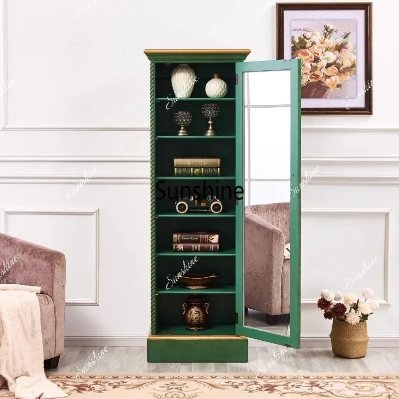 High vertical large capacity narrow shoe cabinet with mirror light luxury gold-painted relief storage cabinetTJ
