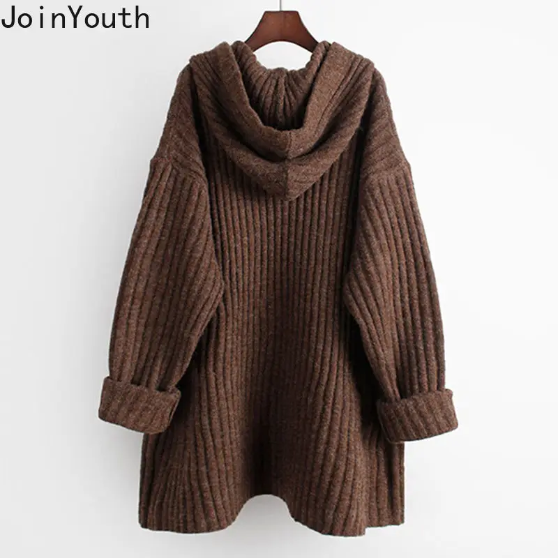 Oversized Pullovers Women Fall Winter Clothing Vintage Korean Jumper Hooded Bandage Sueter Mujer Casual Chic Knitted Sweater