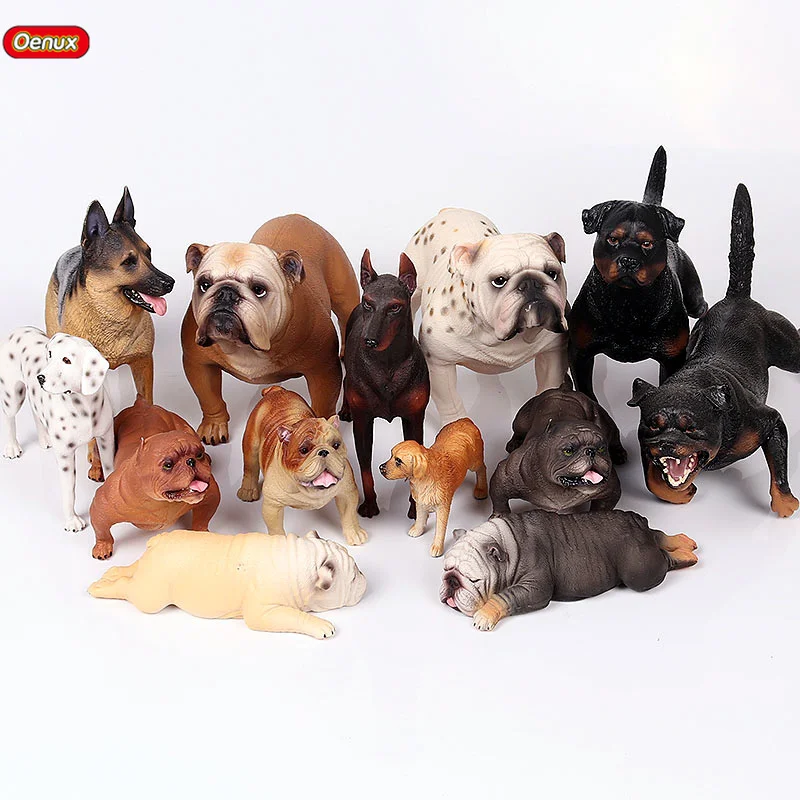 Oenux Classic Big Dog Animal Simulation Doberman Pinscher Rottweiler Dalmatian Bully dog Action Figures Pvc Cute Pet Model Toys