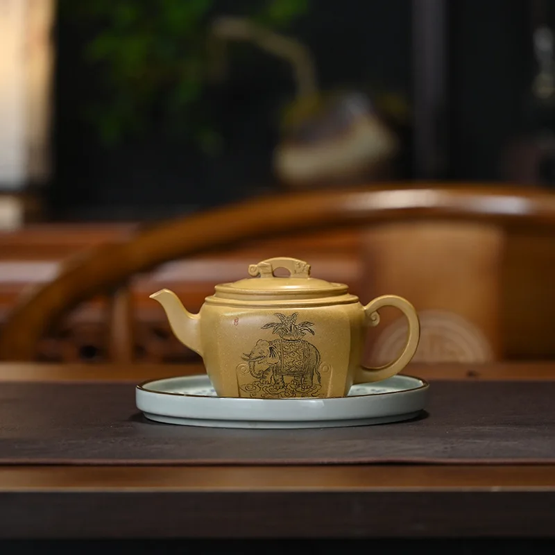 High-End Handmade Purple Clay Pot Original Ore Yixing Golden Section Fangsangqiao Ding Kung Fu Tea Set 380ML