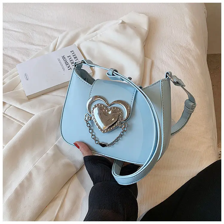 JIAERDI Hot Girls Heart Y2k Handbag Women High Street Chain Leather Blue Messenger Bag Female Harajuku Mini Shoulder Bag New