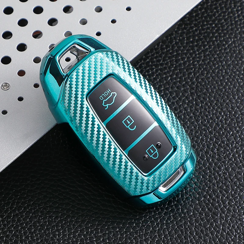 3 Buttons Carbon Fiber Soft TPU Car Key Case Cover for Hyundai I30 Ix35 Kona Encino Solaris Azera Accent TM Palisade Santa Fe - Image 5