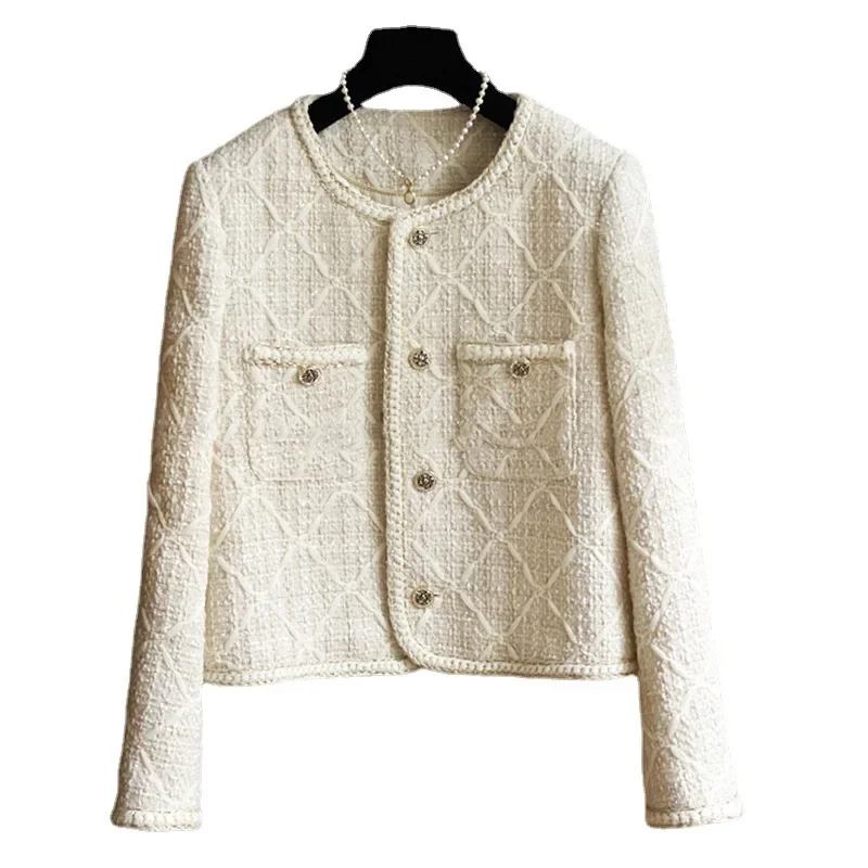 Famous Actress Feel, Beautiful Effect Luxury Diamond Lattice Weaving Shining Tweed Short Jackets for Women Coats, with 15% Wool