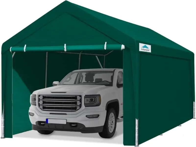 

ADVANCE OUTDOOR 12x20 ft Heavy Duty Carport with Sidewalls and Doors, Adjustable Height from 9.5 ft to 11 ft, Car Canopy Garage