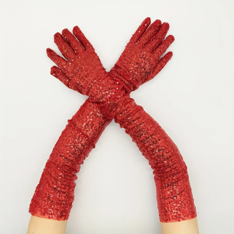 Shiny Sequined Glove for Women Man Sparkling Mesh Gloves for Evening Cocktail Parties Stage Performance in Autumn And Winter