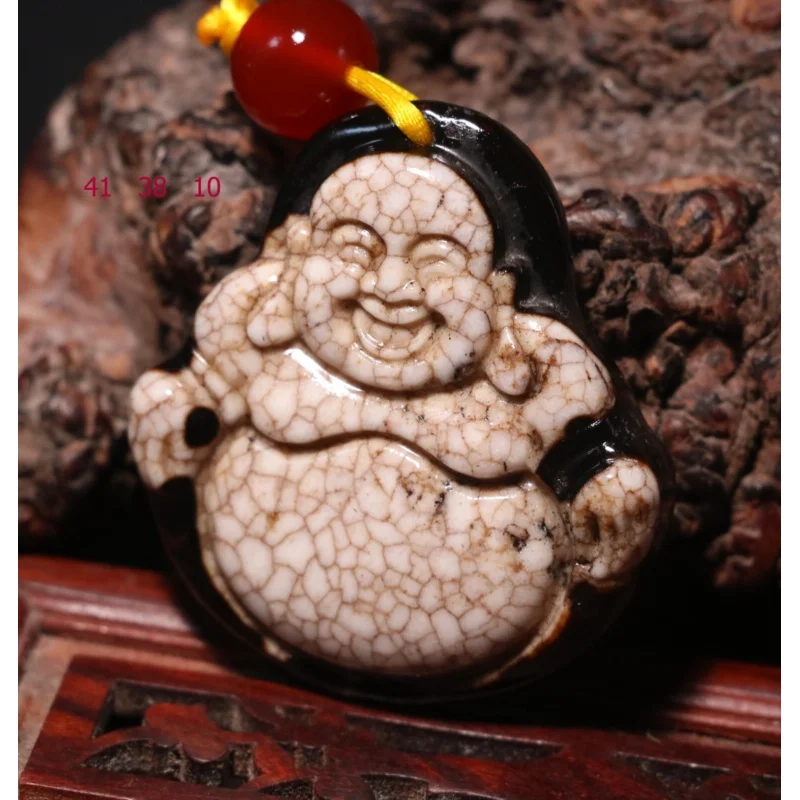 

Energy Tibetan Old Agate Scuptural Happy Larghing Buddha Lotus Totem dZi Pendant