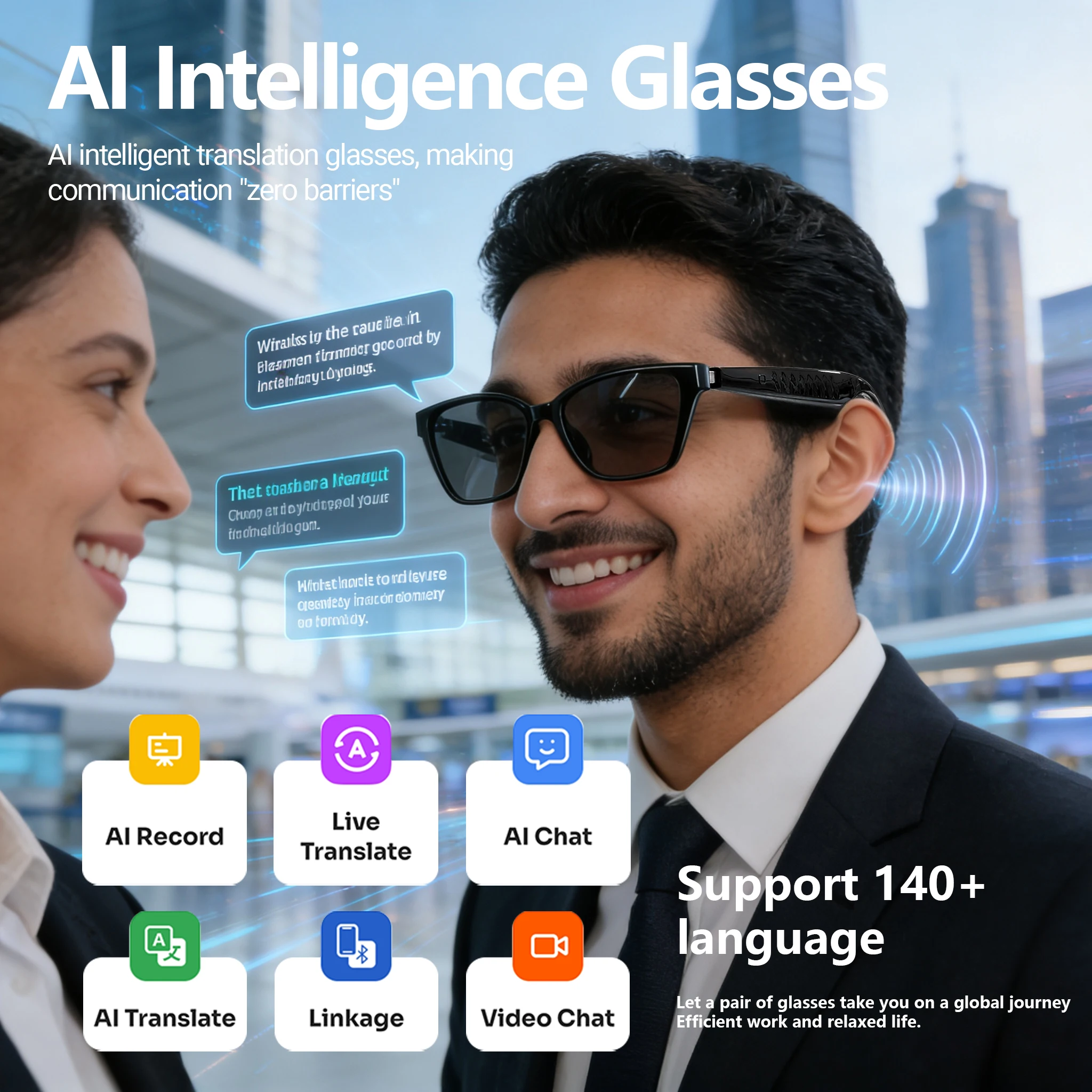 Smart Audio Glasses Touch Control - デュアルタッチコントロール、音声再生機能搭載のスマート翻訳メガネ。アウトドア、ビーチ、ハイキングに最適、日焼け対策にも。