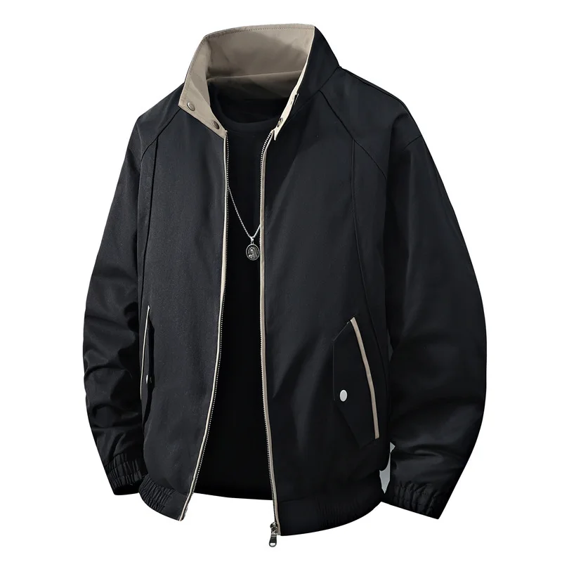 2025 Autumn Man Coat High Street Simple Solid Color Stand Collar Male Outerwear Long Sleeve Zipper Pocket Versatile Men Jacket