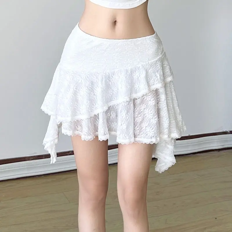 

Korean Sweet Lace Irregular High-waisted Slim Short Skirt Summer