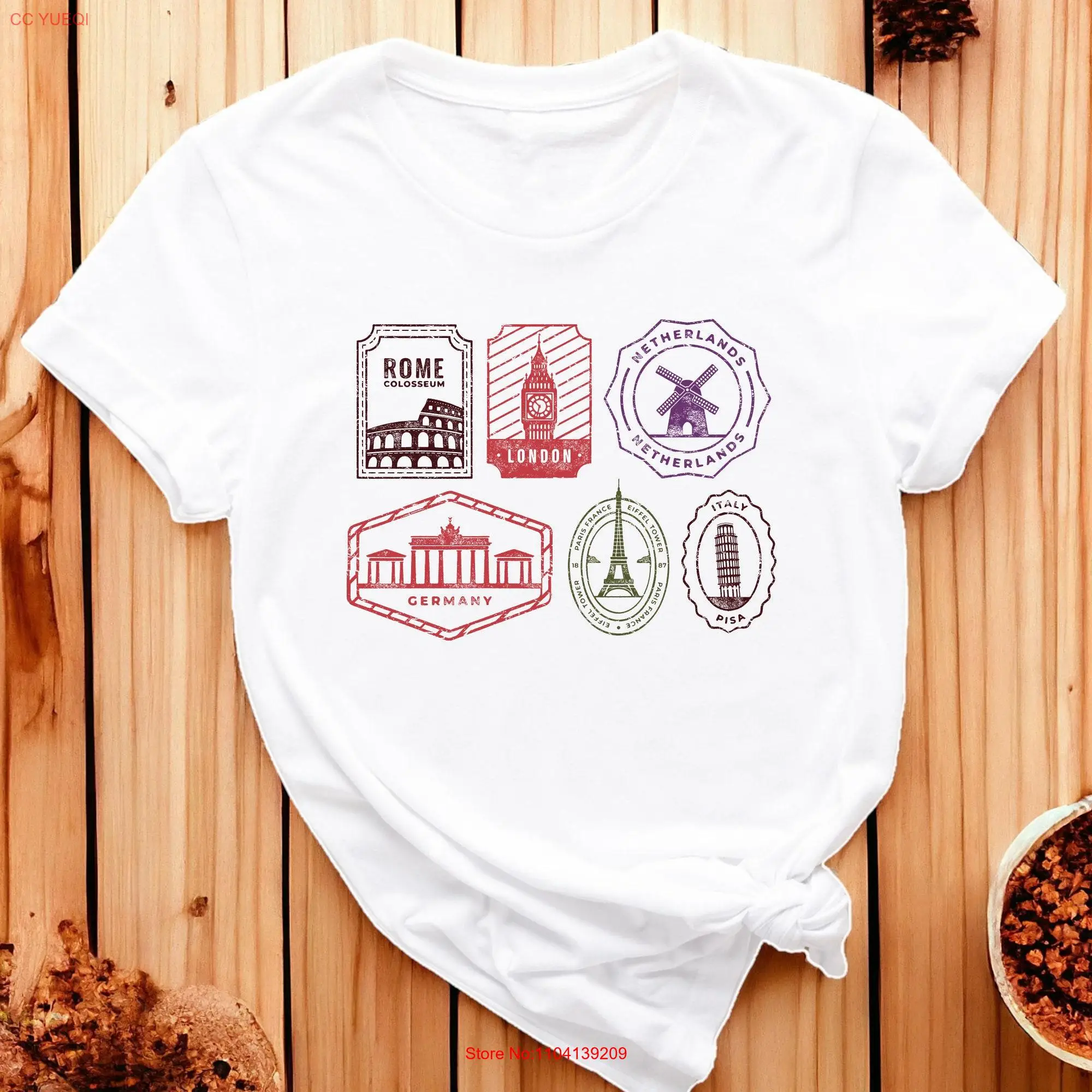 Visited Cities Stamps T Shirt Traveler City Postcard Stamp Sticker And States European long or short sleeves