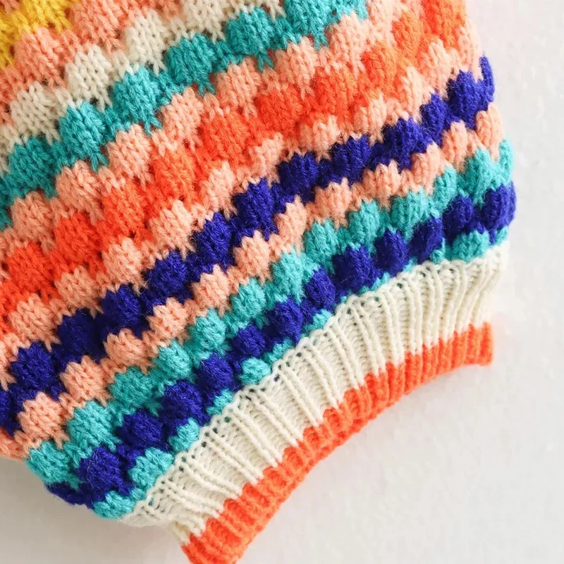 Spring Autumn Cardigan Stripe Sweater Casual Multi-color Hand Hook Loose Knit Women's Clothing Knitwear Soft Warm Female Tops