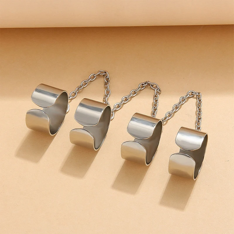 4-Finger Set Ring,Punk Chain Combination Ring, Personality Design The Same Style For Men And Women